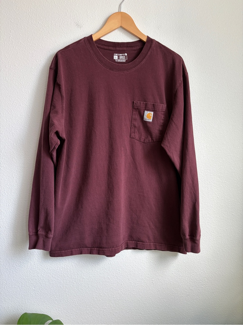 Carhartt Mens Loose Fit Heavyweight Long Sleeve Pocket T-Shirt Burgundy Large